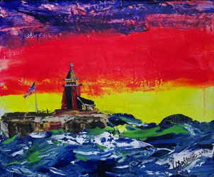 Un coucher de soleil éclatant au phare