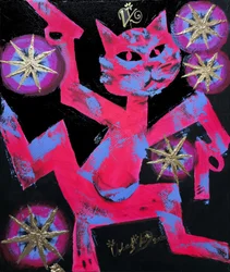 Chat néon aux couleurs vives