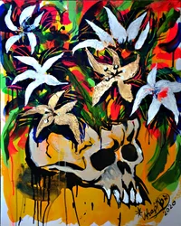Des fleurs aux couleurs vives en forme de crâne