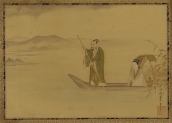 Homme et femme chinois dans un bateau, période Edo, milieu du 17e siècle