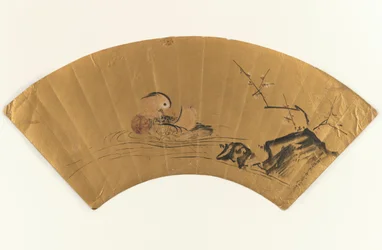Canard mandarin et prunier en fleurs