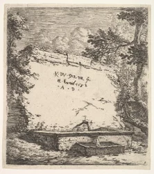 Frontispice avec fontaine à étages, un mur de pierre avec un bec verseur d