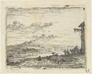 Paysage italianisant avec chariot près d