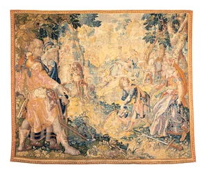Tapisserie mythologique de Delft représentant une scène de Orlando Furioso, par Franciscus Spierinckx