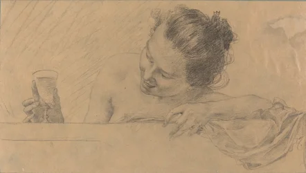 Femme dans le bain, tenant un verre de vin