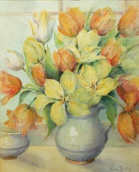 Tulipes Mendel et Darwin sur un Rebord de Fenêtre