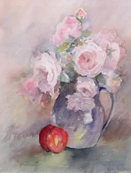 Roses roses dans un pichet bleu, 1994