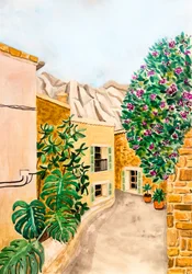 Une rue ensoleillée dans un village européen