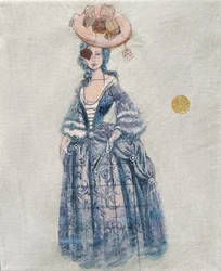 Une dame rococo bleue pleine de fantaisie
