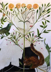 Une femme et les animaux de la forêt