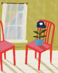 Chaises rouges, pièce ensoleillée