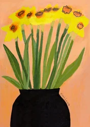 Jonquilles jaunes, vase noir