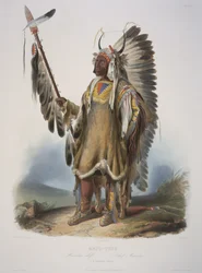Mato-Tope, un chef Mandan, gravé par J. Hurliman, publié en 1839