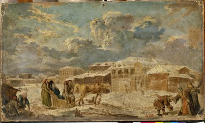 Place de ville en hiver (Saint-Pétersbourg) - Peinture de Karl Friedrich Knappe