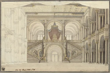 Agnès de Hohenstaufen. Opéra de Gaspare Spontini. Projet pour le 3e décor. Salle du trône