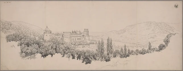 Vue du château de Heidelberg avec le pont sur le Neckar et la vallée du Neckar