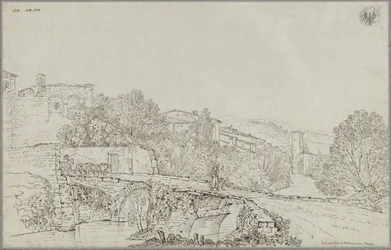 Vue de Rieti dans les Apennins avec le pont sur le Velino
