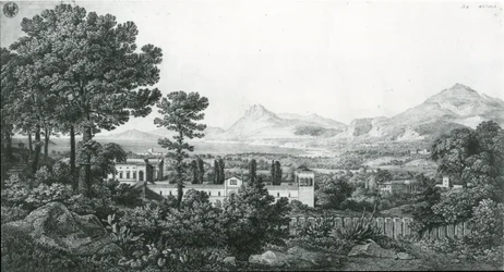 « Vue depuis le palais du prince Valguarnera sur une partie de Bagheria près de Palerme et le golfe de Cefalù »