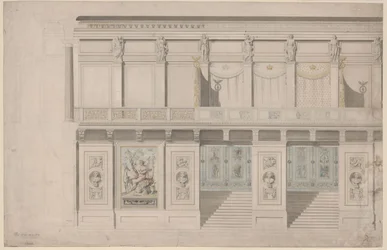 Berlin. Théâtre sur le Gendarmenmarkt, salle de concert. Élévation du mur longitudinal