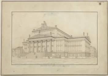 Berlin. Théâtre dramatique sur le Gendarmenmarkt. Vue en perspective de la façade