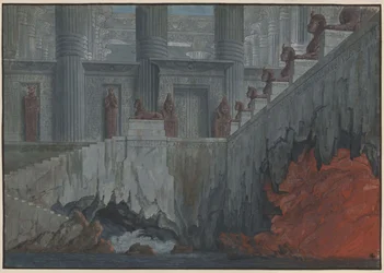 La Flûte enchantée. Opéra de Wolfgang Amadeus Mozart. Projet pour le 11e décor. Temple du feu et de l