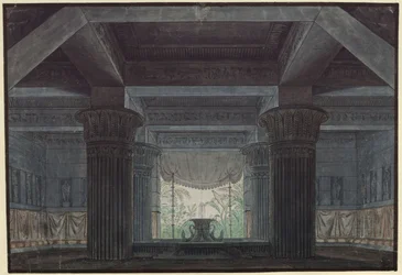La Flûte enchantée. Opéra de Wolfgang Amadeus Mozart. Projet pour le 3e décor. Salle dans le château de Sarastro