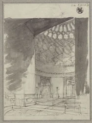 Maison de campagne anglaise. Vue de la salle à coupole avec plafonds à caissons