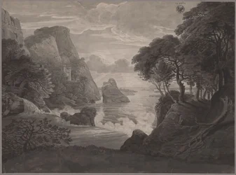 Paysage côtier rocheux avec un château