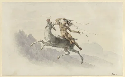 Femme sur un cerf suspendu dans les airs