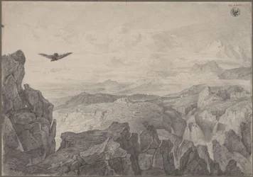 Paysage montagneux avec un aigle planant