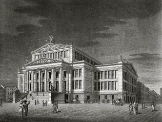 Allemagne, Berlin, Vue du Schauspielhaus (salle de concert), gravure de Karl Friedrich Schinkels