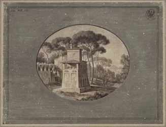 « Ferme laitière dans la pinède de la Villa Borghèse près de Rome » / La Casa Cenci dans le parc de la Villa Borghèse à Rome