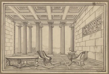 Salle ouverte au bord de la mer dans le style antique