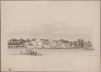 Potsdam-Sanssouci. Maison de campagne antique près du château de Charlottenhof. Vue en perspective depuis le nord-est