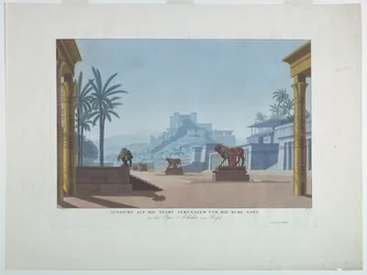 Décor de scène : Jérusalem et le mont Sion, pour Athalie