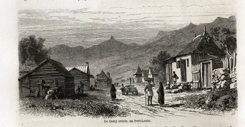 Le camp créole, à Port Louis, dessin de Karl Girardet (1813-1871), pour illustrer le séjour d