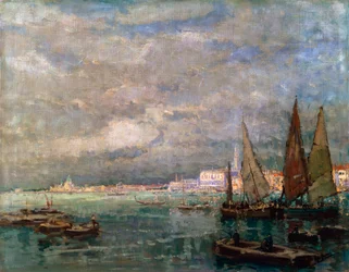 Paysage avec bateaux, fin du XIXe ou début du XXe siècle