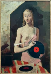 Fille avec disque vinyle