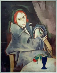 Fille avec vase bleu