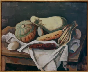 Nature morte avec des courges et du maïs