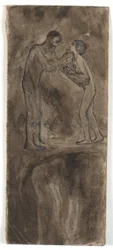Esquisse de composition, homme et femme nus avec enfant. En bas, à l