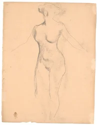 Modèle féminin nu debout vu d