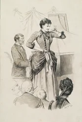 Types viennois : Mademoiselle Hornischer, chanteuse, et son pianiste devant le public