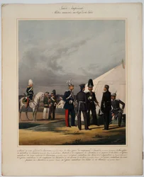 Garde impériale : pionniers (sapeur), invalides et gendarmes - Pionniers, invalides et gendarmes du Corps des Gardes Impériales - Piratsky, Karl Karlovich (1813-1889) - 1867 - Lithographie en couleur - Collection privée