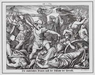 Femmes cimbriennes combattant les soldats romains à la bataille de Vercellae