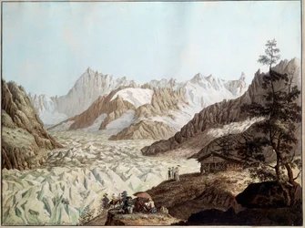 Vue de la mer de glace du Mont Avert près de Chamonix dans les Alpes