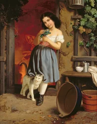 Une jeune fille avec un chat, 1866