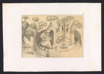 Saint Antoine lisant dans un jardin