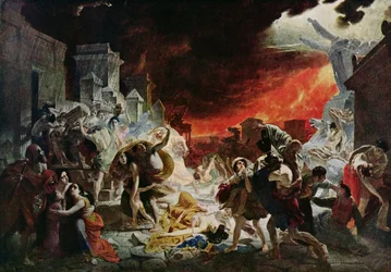 La destruction de Pompéi en 79 après J.-C. (lithographie en couleur)