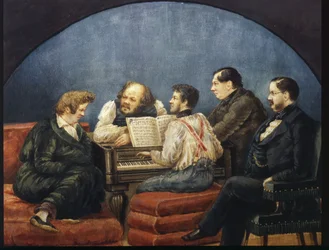 Le compositeur Michail I Glinka et ses amis (portrait de groupe de K Briullov, M Glinka, Y Yanenko, N Kukolnik)